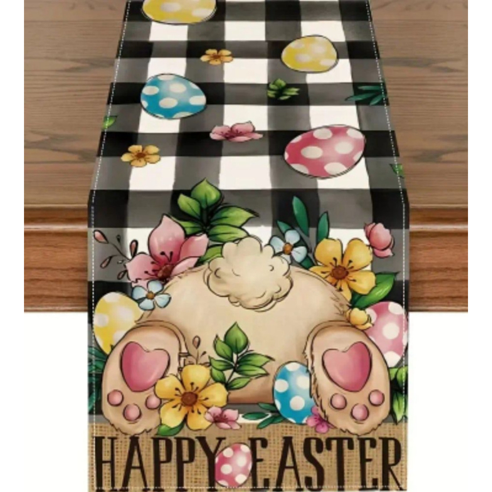 Easter Table Runner 36 in x 13 in Black and White